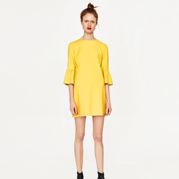 yellow ruffle sleeve dress